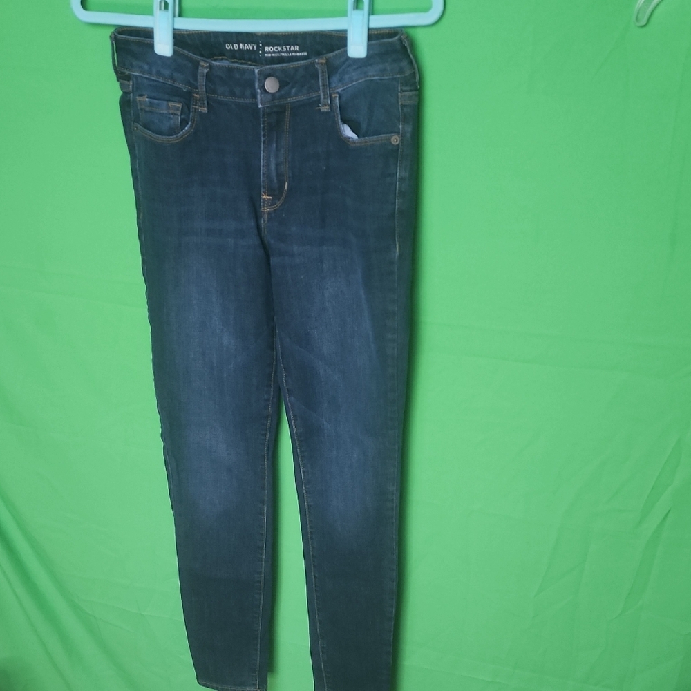 Old Navy Women's Rockstar Mid Rise Dark Blue Skinny Jeans 8 REG
